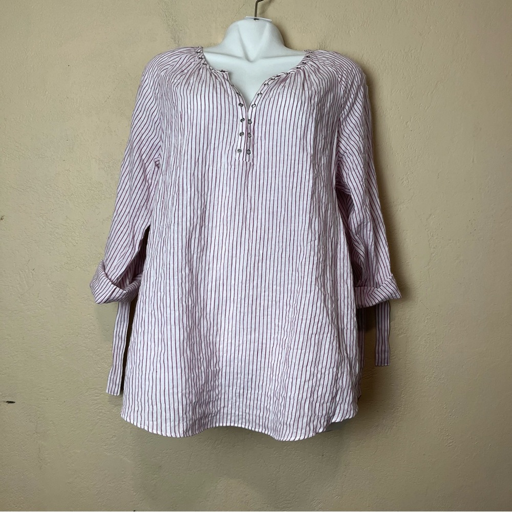 Womens Michael Kors MK Blouse 3/4 Sleeves Pink And White. Size XL 28 % Linen‎